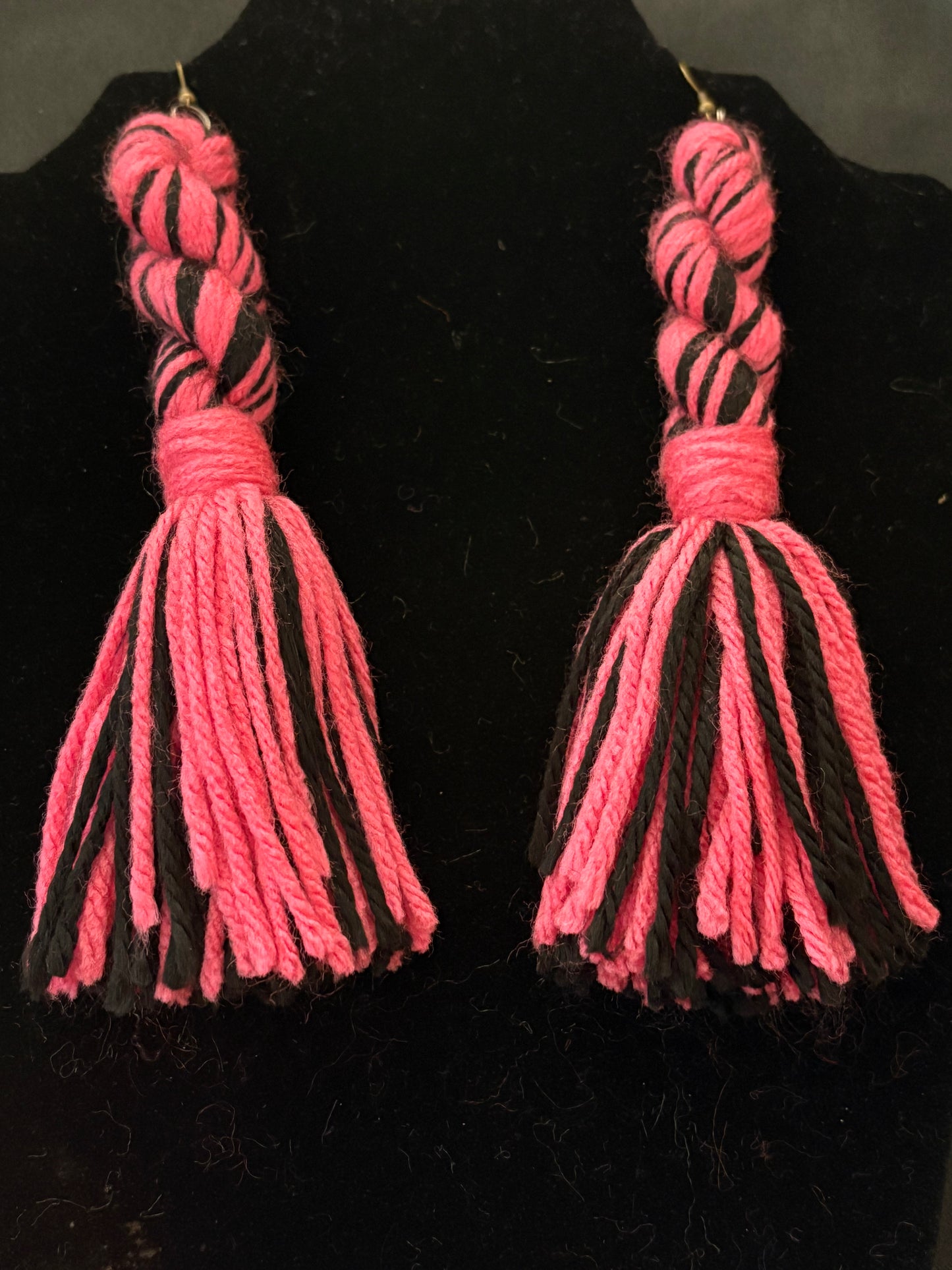 Pink & Black Yarn Earrings