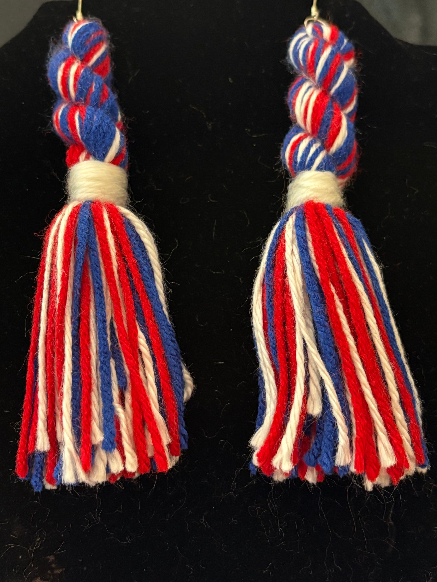 Red, Blue & White Yarn Earrings