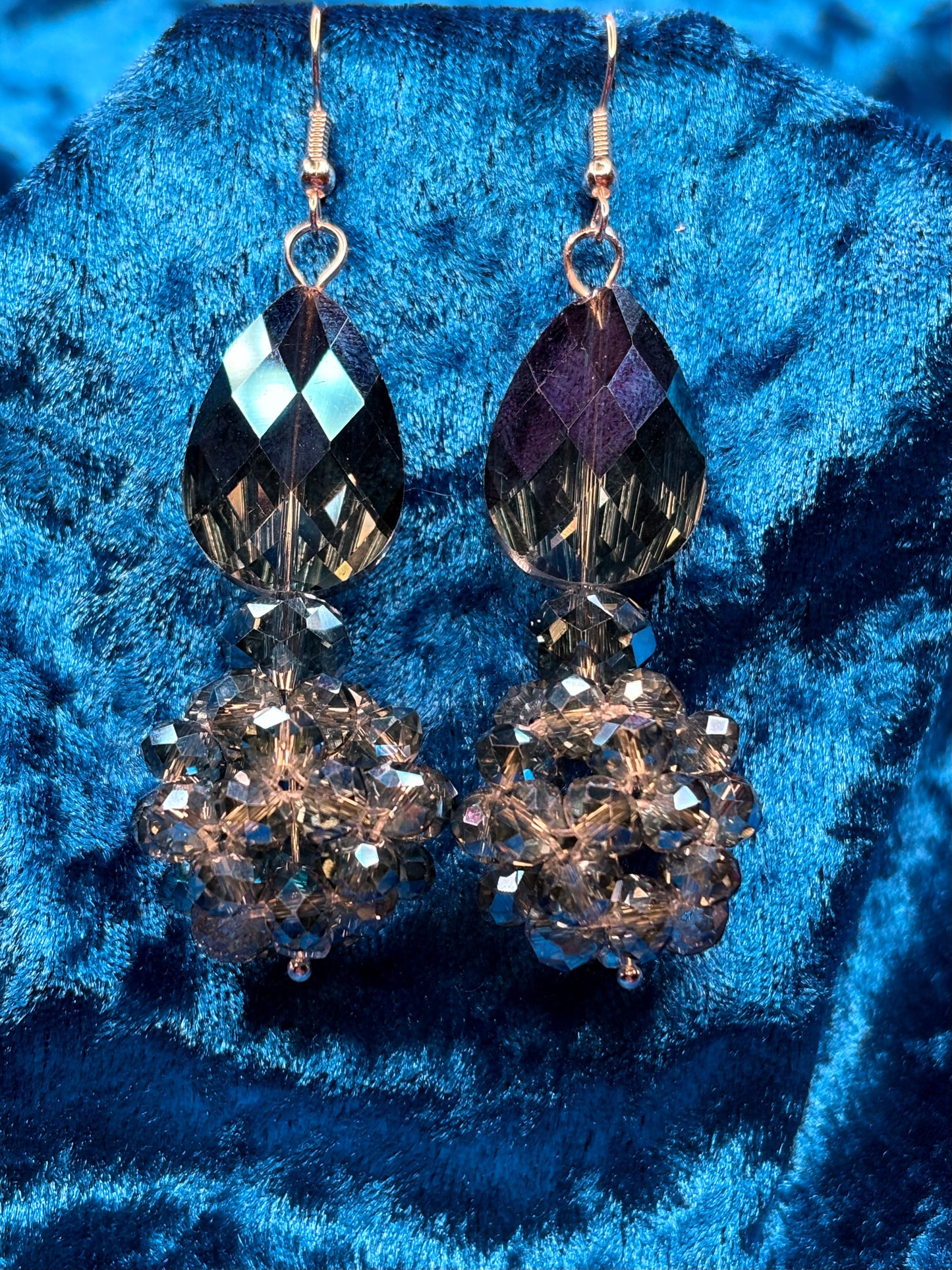 Metallic Iridescent Blue Medium Bead Ball Earrings