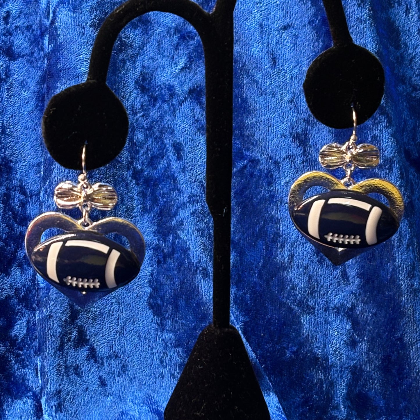 Navy Blue & Silver Football Earrings