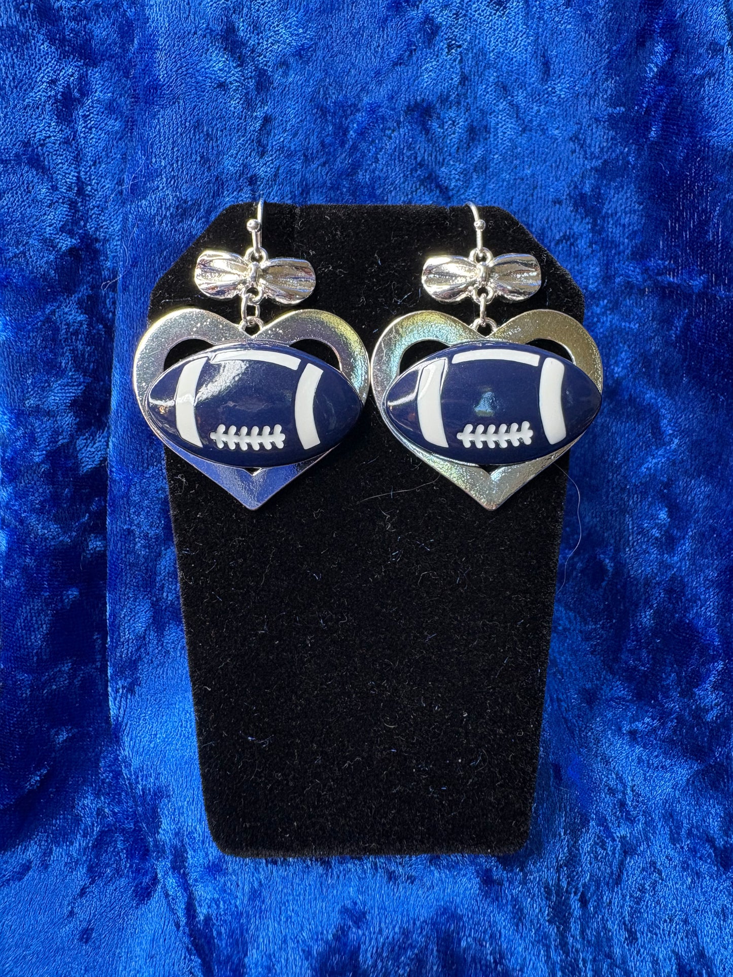 Navy Blue & Silver Football Earrings