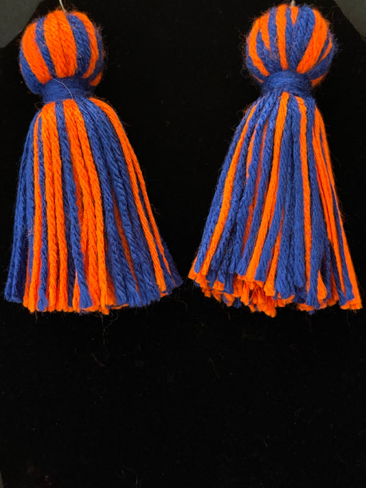 Blue & Orange Yarn Earrings