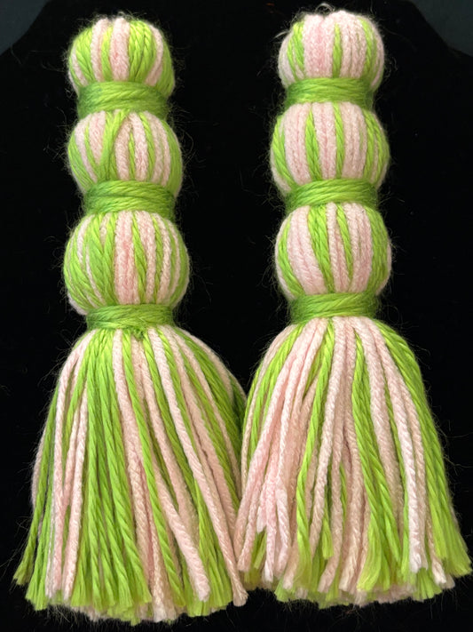 Pink & Green Yarn Earrings
