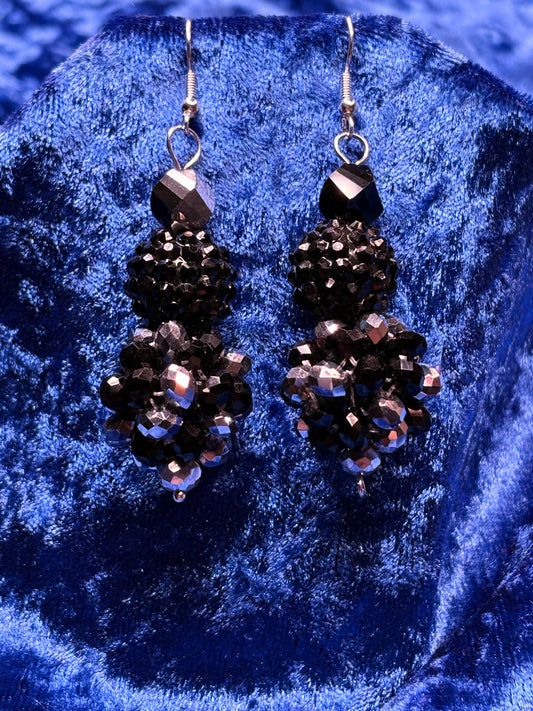 Black & Silver Medium Bead Ball Earrings
