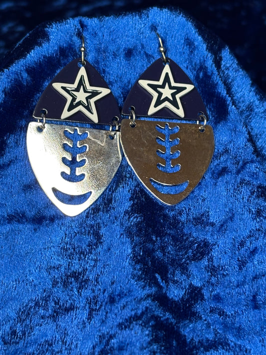 Navy Blue & Silver Football Earrings