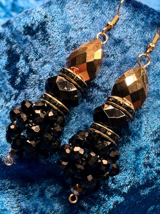 Black & Gold Medium Bead Ball Earrings