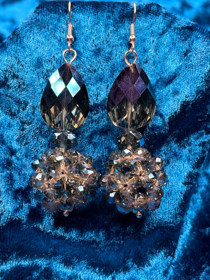 Metallic Iridescent Blue Medium Bead Ball Earrings