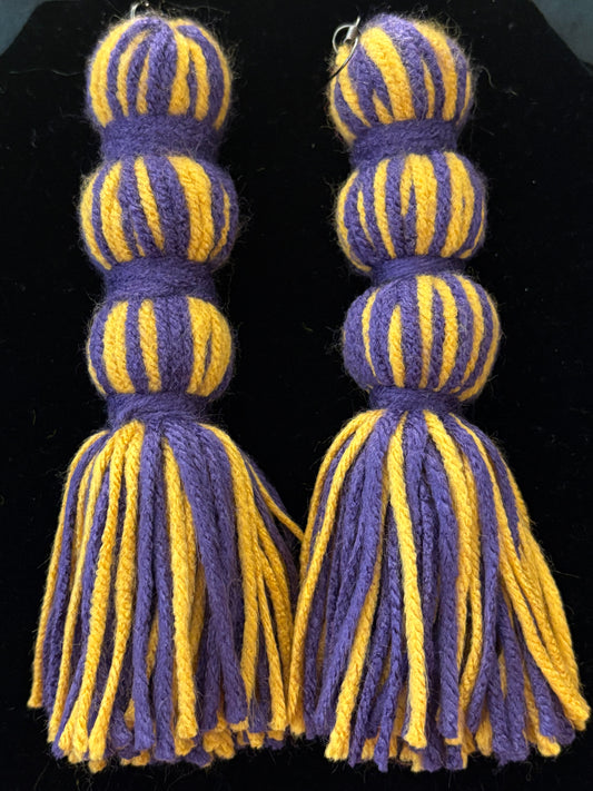 Purple & Gold Yarn Earrings