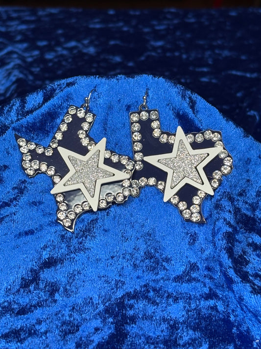 Navy Blue & Silver Football Earrings