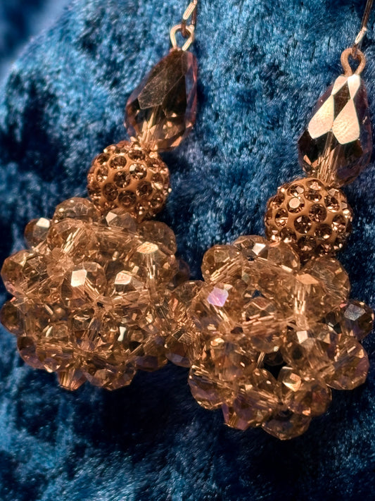 Tan Champagne Medium Bead Ball Earrings