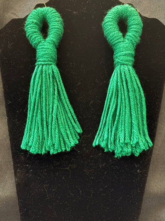 Green Yarn Earrings