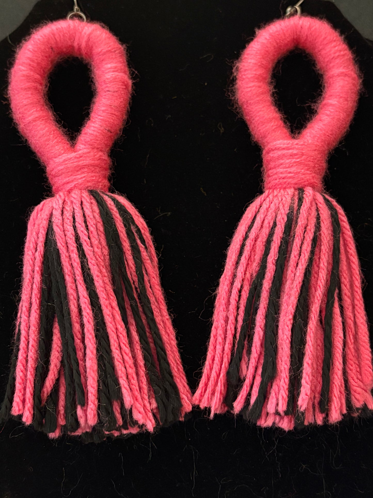 Pink & Black Yarn Earrings