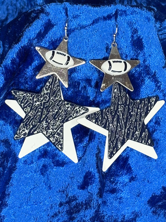 Navy Blue & Silver Football Earrings