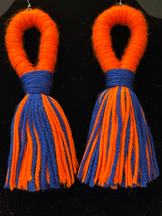 Blue & Orange Yarn Earrings