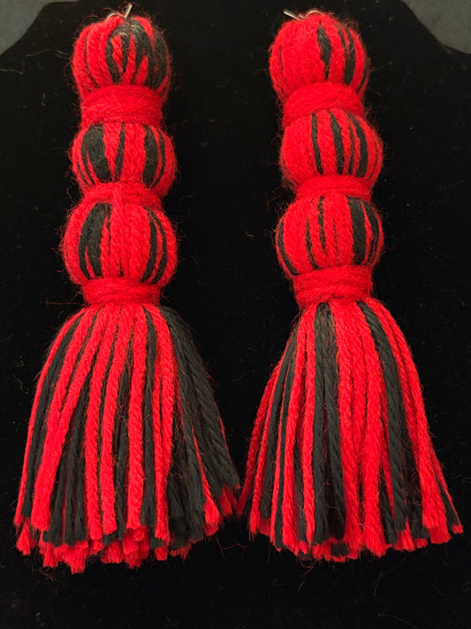 Red & Black Yarn Earrings