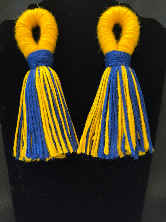 Blue & Yellow Yarn Earrings