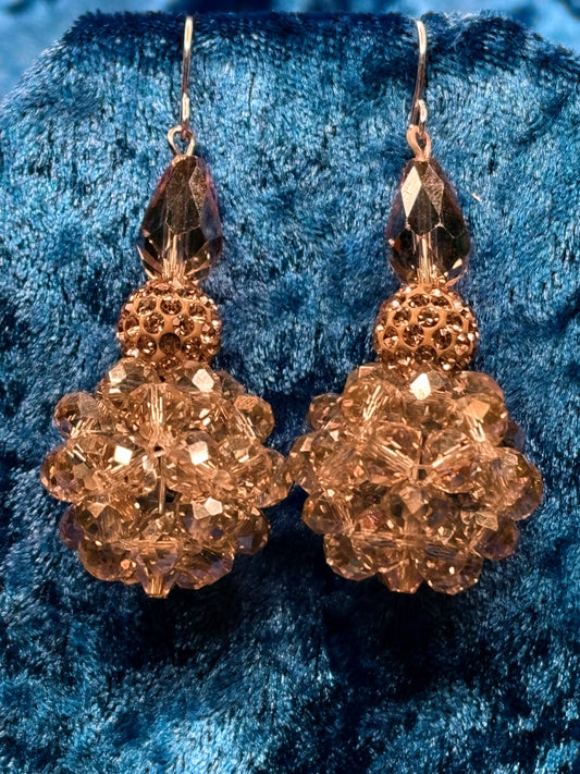 Tan Champagne Medium Bead Ball Earrings