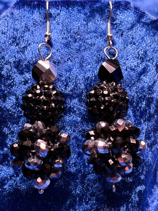 Black & Silver Medium Bead Ball Earrings