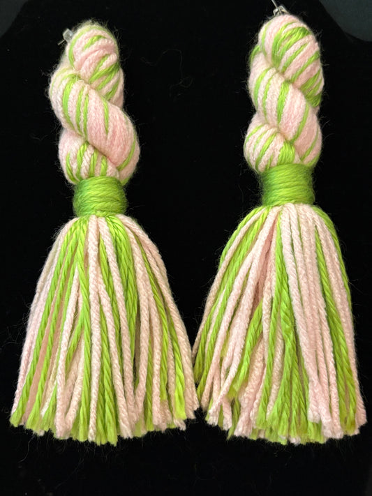 Pink & Green Yarn Earrings