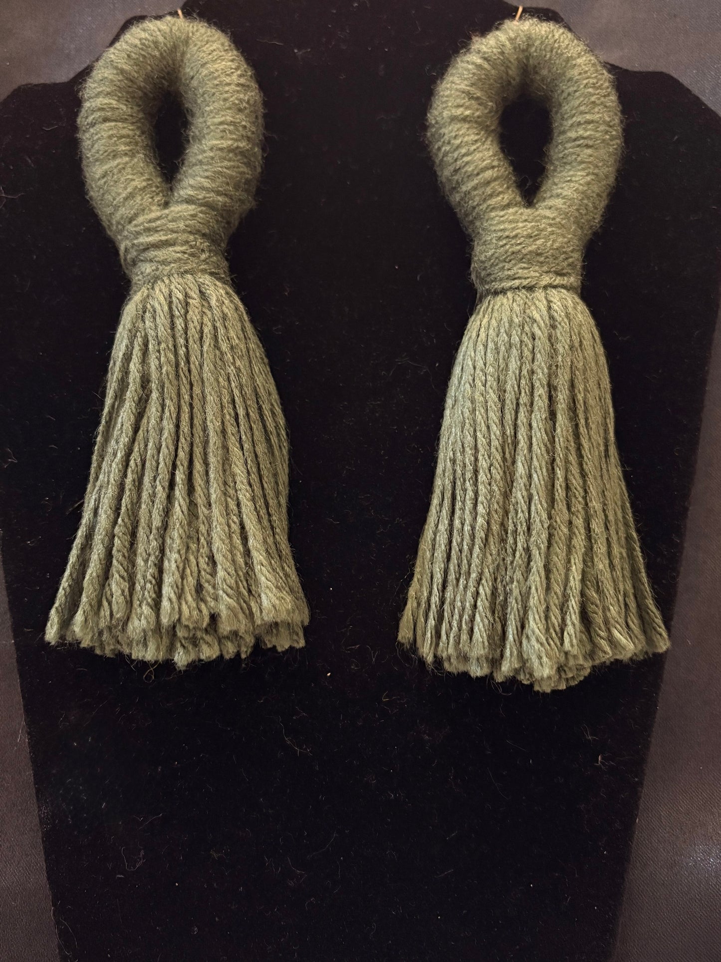 Olive Green Yarn Earrings