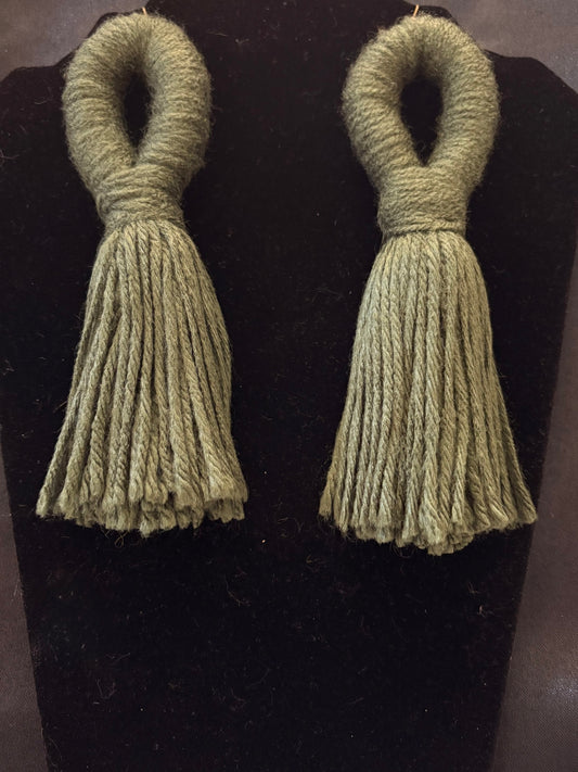Olive Green Yarn Earrings