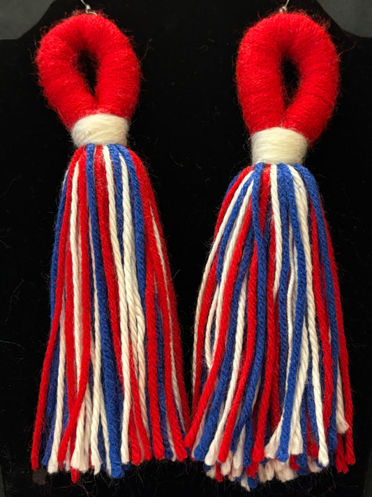 Red, Blue & White Yarn Earrings