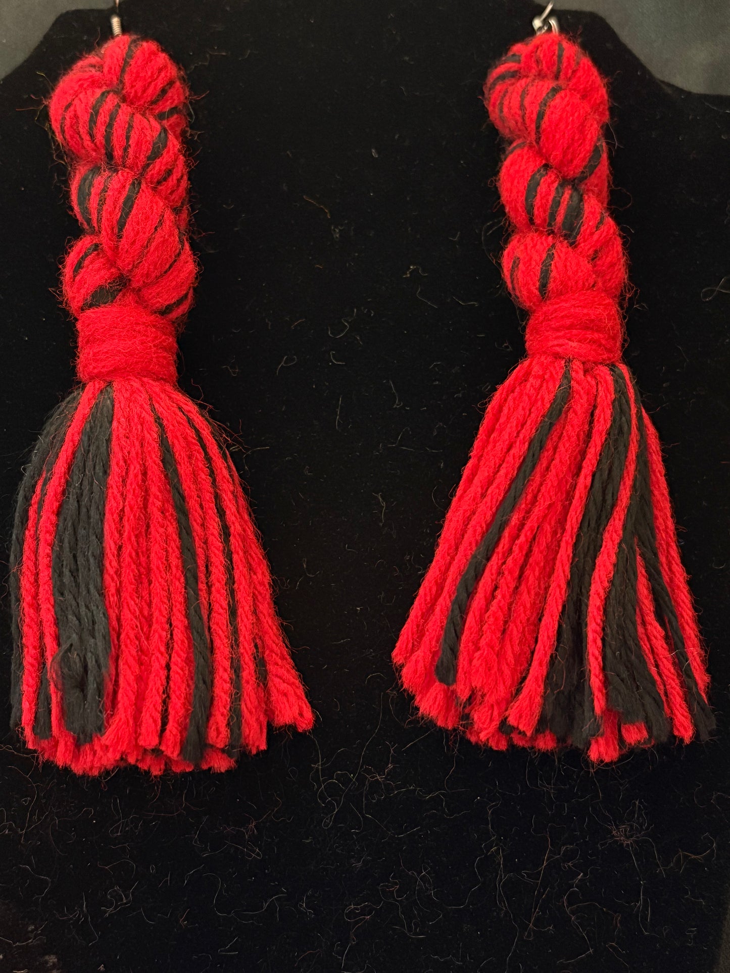 Red & Black Yarn Earrings