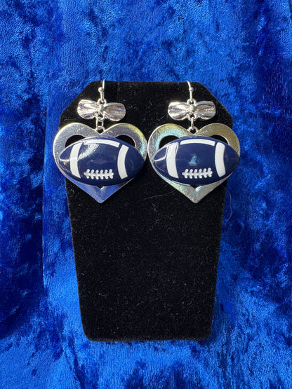 Navy Blue & Silver Football Earrings