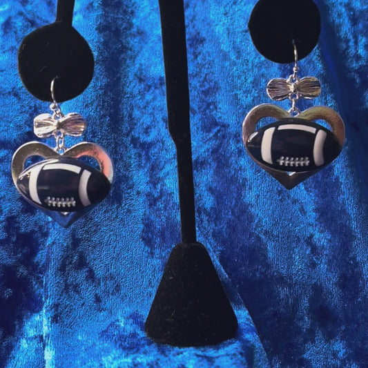 Navy Blue & Silver Football Earrings